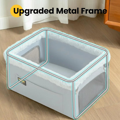Portable Small Pet Car Booster Seat with Steel Frame, Comfortable Cushion, and Storage Compartment