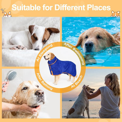 Bienbee Quick-Drying Super Absorbent Dog Bathrobe with Adjustable Velcro Strap - Warm Pet Dressing Gown