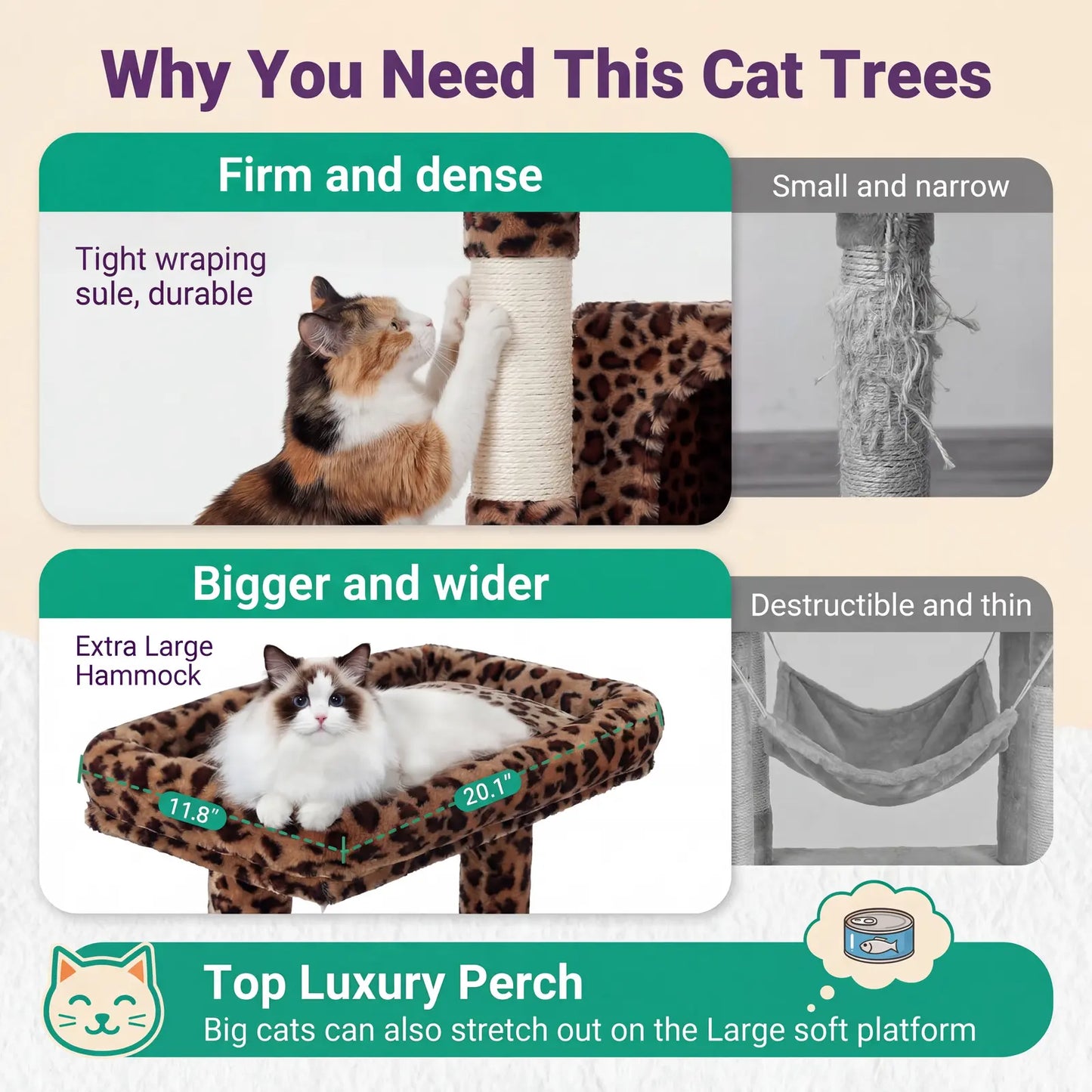 HOOMIC 81-Inch Multi-Level Cat Tree with Condo, Hammock, Scratching Post, and Sturdy Base for Larger Cats - Available in Multiple Colors and Patterns