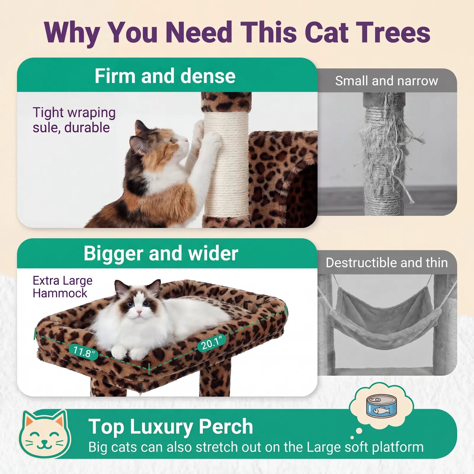 HOOMIC 81-Inch Multi-Level Cat Tree with Condo, Hammock, Scratching Post, and Sturdy Base for Larger Cats - Available in Multiple Colors and Patterns