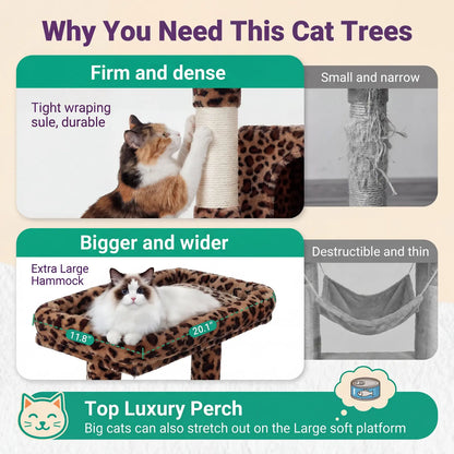 HOOMIC 81-Inch Multi-Level Cat Tree with Condo, Hammock, Scratching Post, and Sturdy Base for Larger Cats - Available in Multiple Colors and Patterns