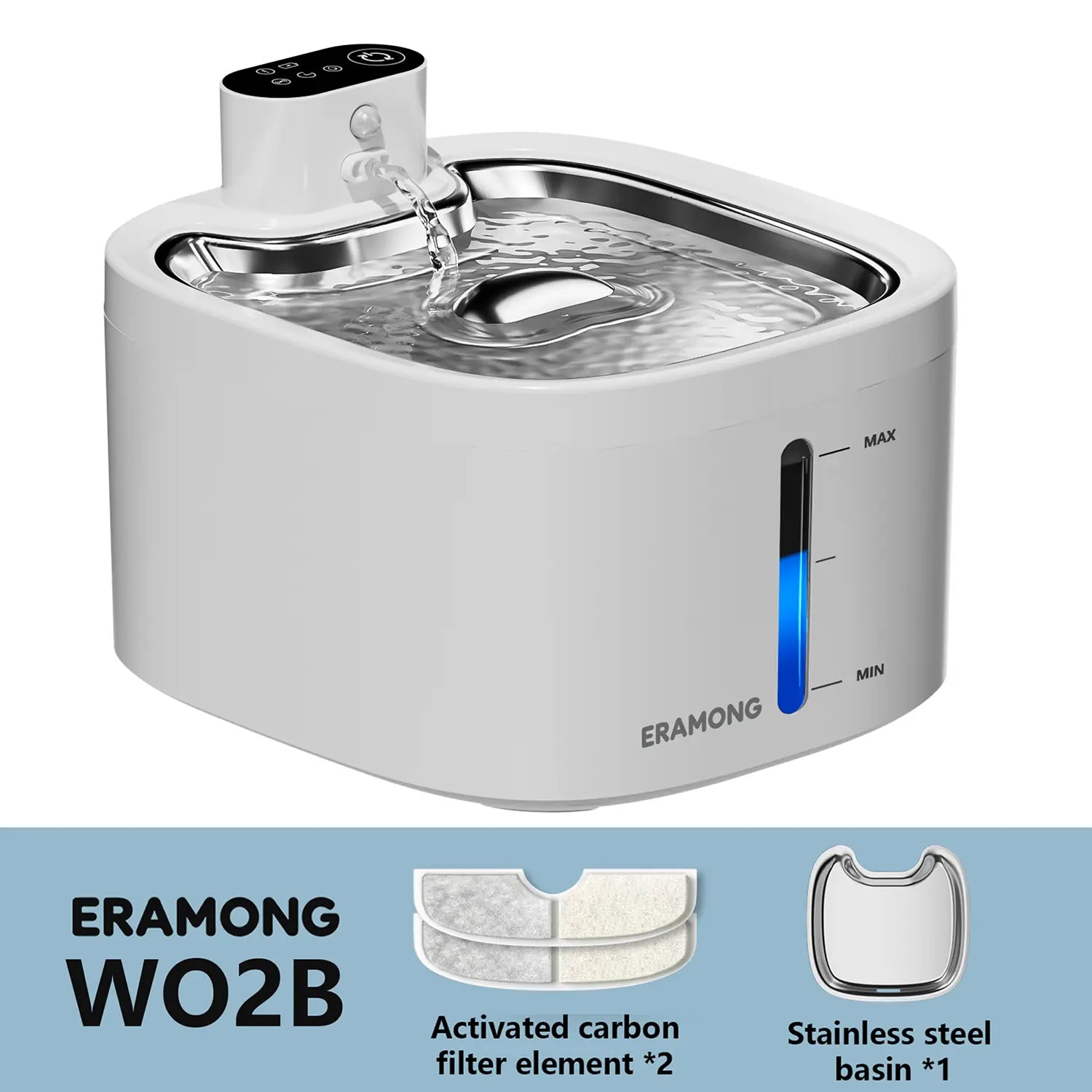 ERAMONG Smart Indoor Wireless Pet Water Fountain – 3.5L Battery-Operated with Stainless Steel Tray, Motion Sensor, and 4-Layer Filtration System for Cats and Dogs