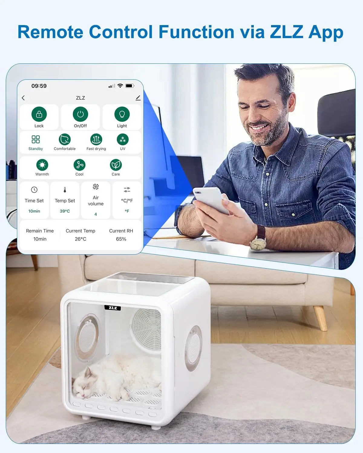 Professional Pet Dryer Box for Cats and Dogs – 72L Ultra-Quiet Hair Drying Machine with Adjustable Temperature and Airflow Function – Portable Solution for Home Bathing