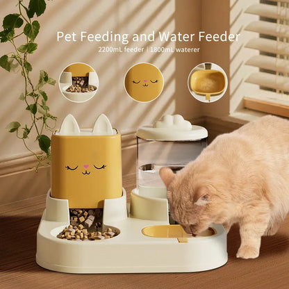 Automatic Pet Feeder and Water Fountain Set for Large Dogs and Multiple Cats with Durable Silicone Inflatable Balls