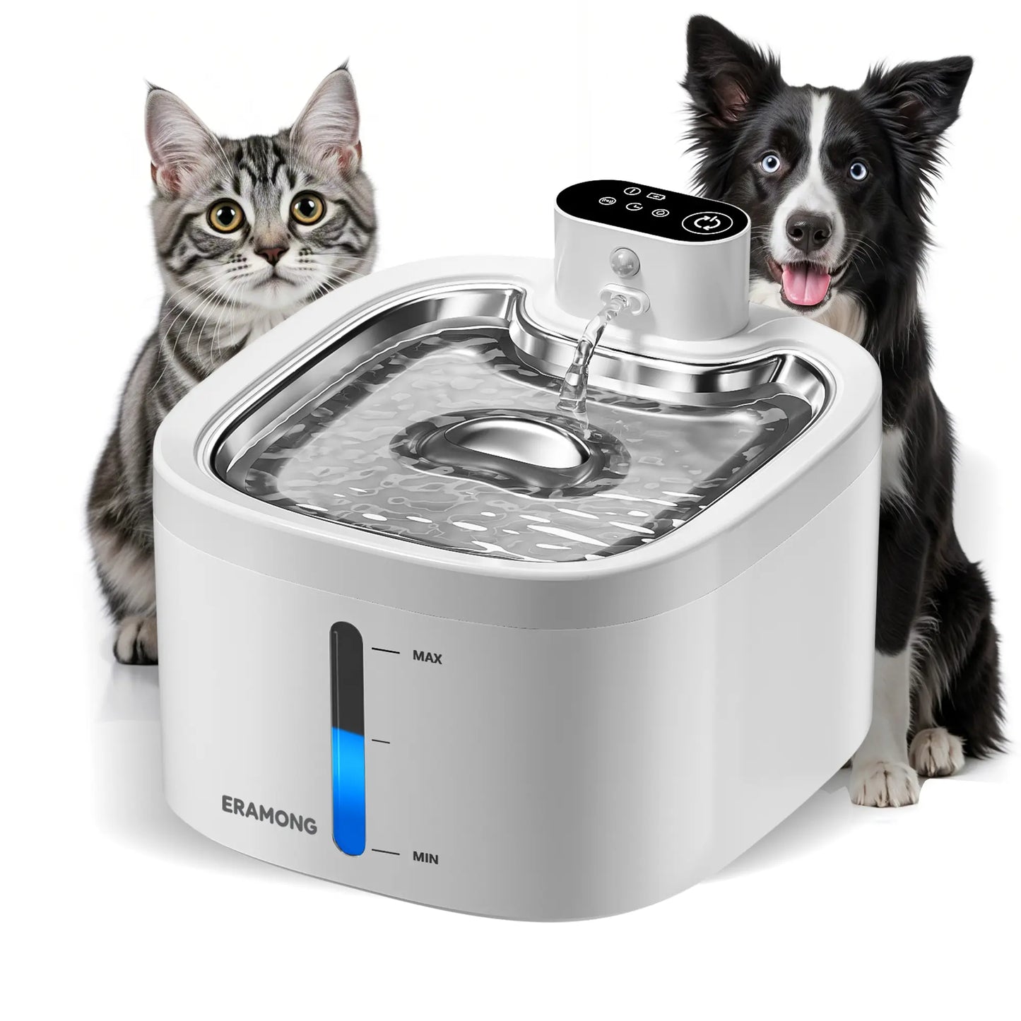 ERAMONG Smart Indoor Wireless Pet Water Fountain – 3.5L Battery-Operated with Stainless Steel Tray, Motion Sensor, and 4-Layer Filtration System for Cats and Dogs