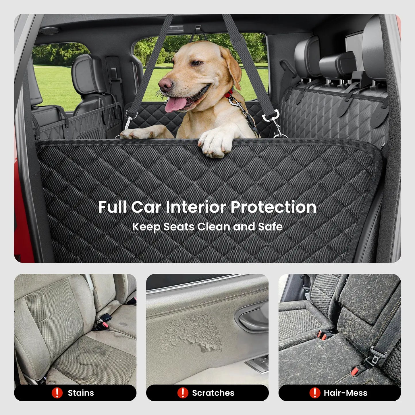 REEVAA Premium Heavy-Duty Waterproof Dog Seat Cover with Back Seat Extender, Cushioned Sponge, Mesh Window, Universal Fit for Crew Cab Trucks and SUVs, Black