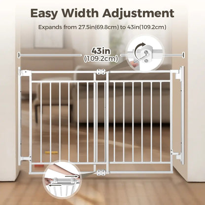 PAWGIANT 29" Extra Tall Wall-Mounted Cat Gate with Adjustable Cat Door and Self-Closing Walk-Through, Suitable for Openings 27.5-43", Perfect for Homes with Infants, Toddlers, and Pets