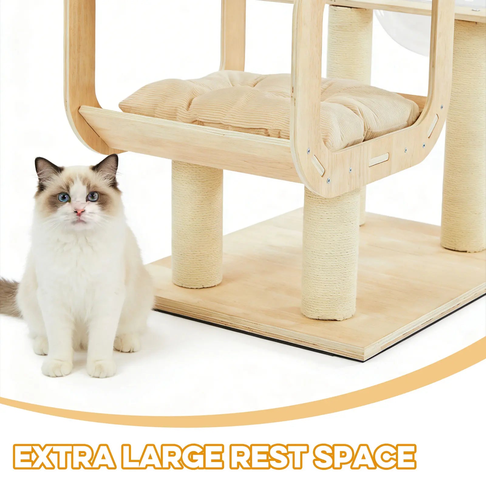 Contemporary Heavy-Duty No-Drill 4-Tier Cat Tree – Sturdy Wooden Platforms, Multi-Column Structure, 55.9-Inch Cat Tower with Open Condo, Dual Space Capsules & Perch, Spacious Indoor Cat Furniture for Multi-Cat Households