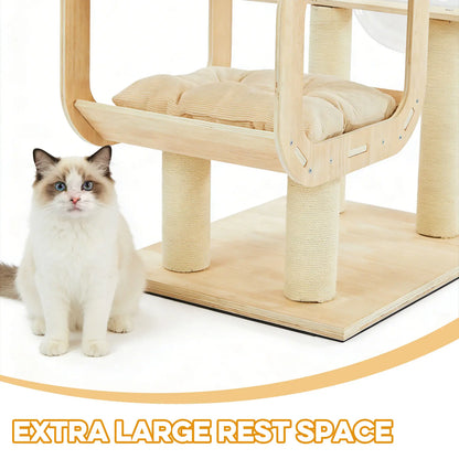 Contemporary Heavy-Duty No-Drill 4-Tier Cat Tree – Sturdy Wooden Platforms, Multi-Column Structure, 55.9-Inch Cat Tower with Open Condo, Dual Space Capsules & Perch, Spacious Indoor Cat Furniture for Multi-Cat Households
