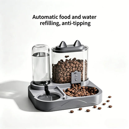 Automatic 2-in-1 Cat Feeder and Water Dispenser with Gravity Feed System, BPA-Free, Dry and Wet Separation, Perfect for Indoor Cats and Dogs, Travel-Friendly Design