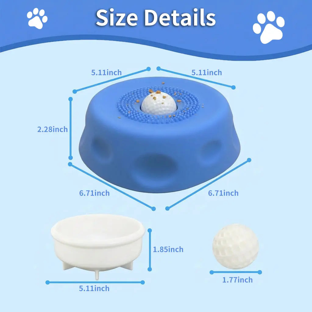 3-in-1 Calming Dog Lick Mat and Slow Feeder Bowl with Interactive Puzzle Toy and Rolling Ball