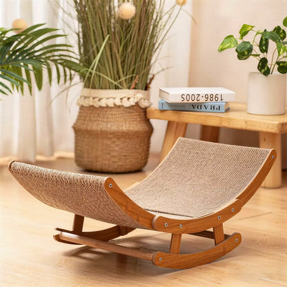 Bohemian-Inspired Rocking Cat Scratcher Bed with Natural Sisal and Sturdy Wood Frame, Anti-Anxiety Lounge for Medium to Large Cats and Kittens, Easy Assembly