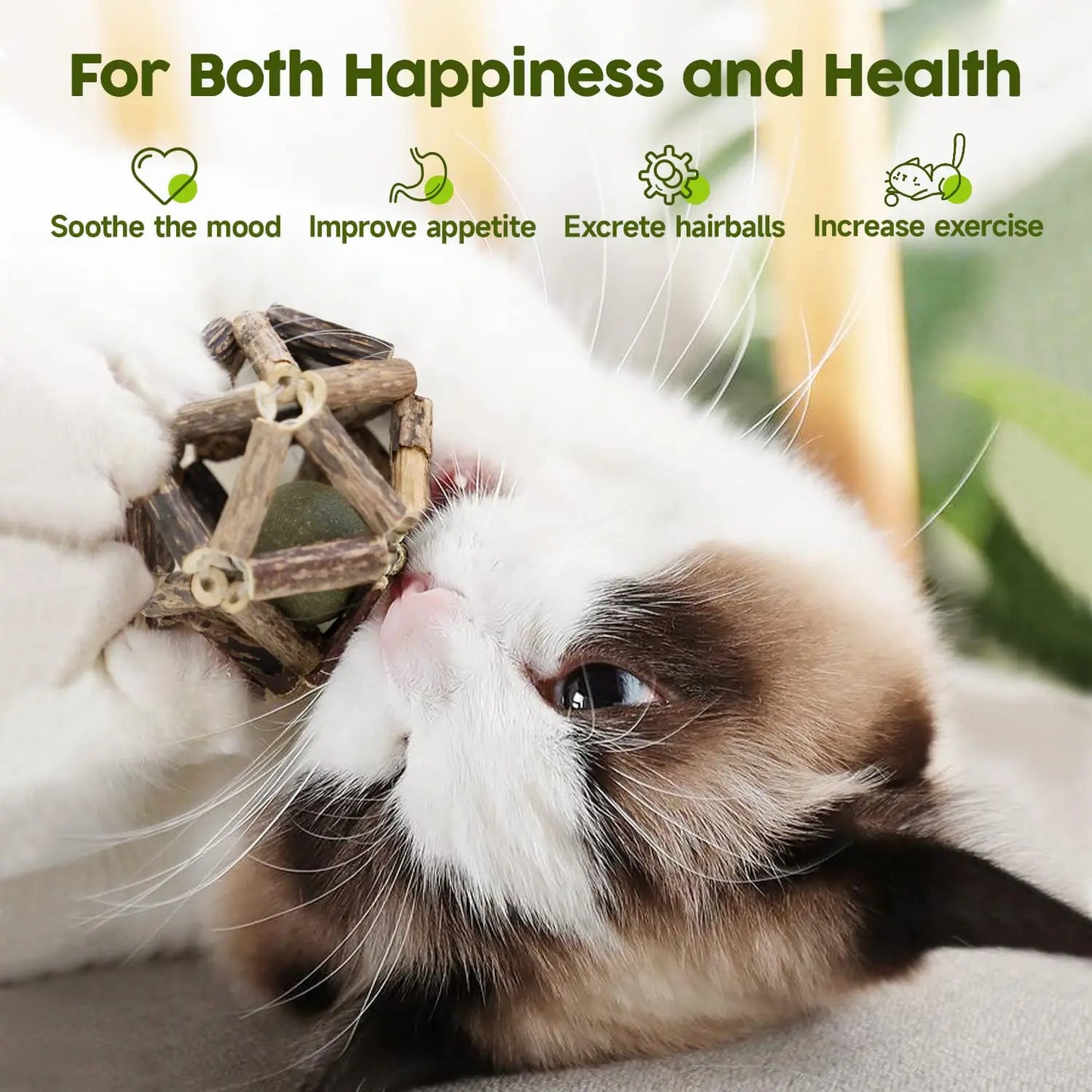 Potaroma Natural Silvervine Cat Chew Toys - 3 Pack Interactive Molar Balls with Bell for Teeth Cleaning, Suitable for All Cat Breeds