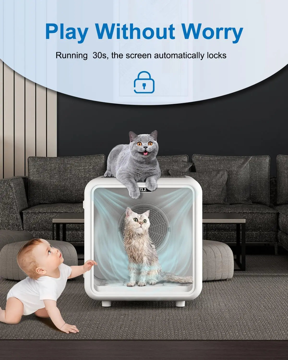 Professional Pet Dryer Box for Cats and Dogs – 72L Ultra-Quiet Hair Drying Machine with Adjustable Temperature and Airflow Function – Portable Solution for Home Bathing