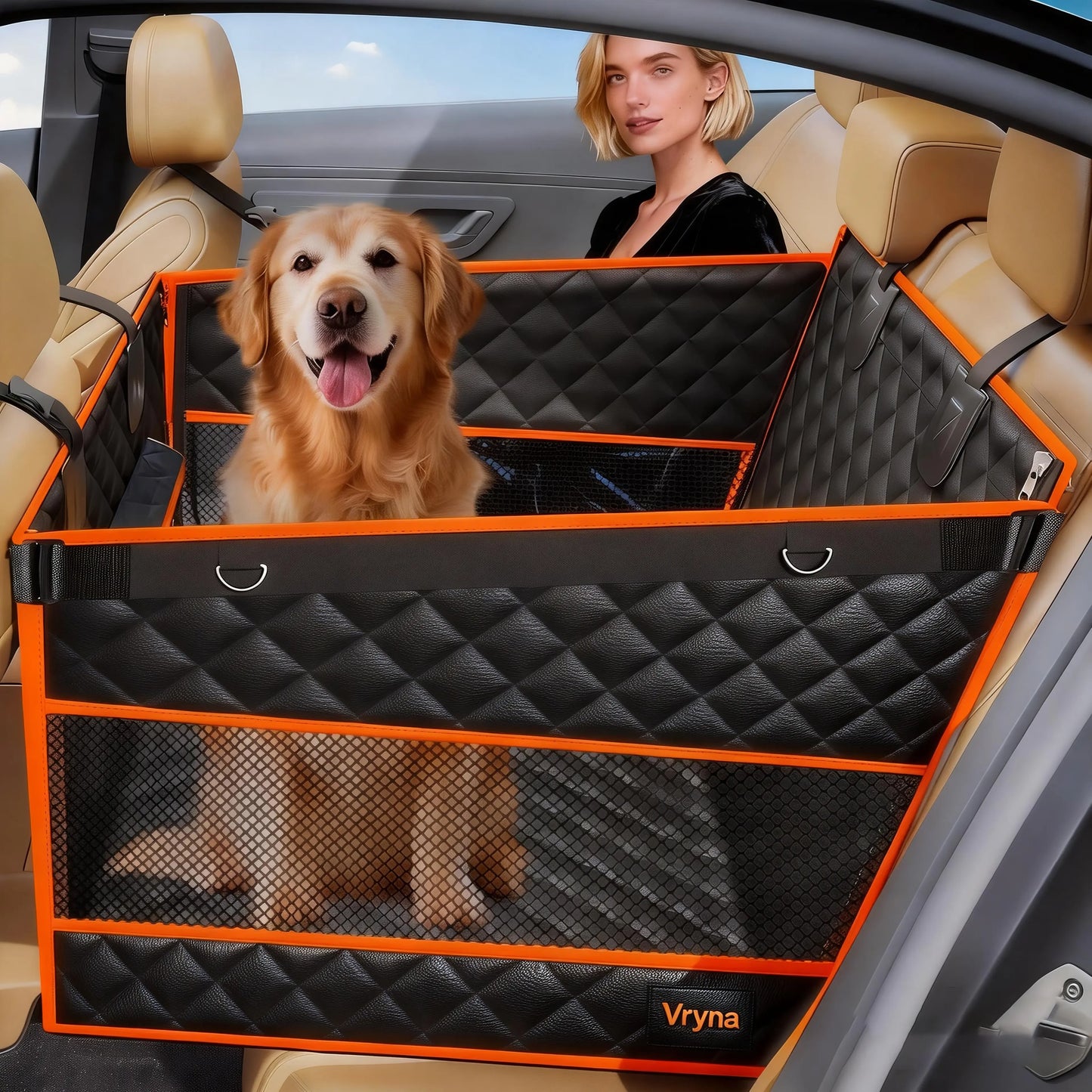 Premium Heavy-Duty Waterproof Dog Car Hammock for Large and Medium Breeds with Mesh Windows, Storage Bag, and Flip Straps - Compatible with Cars, Trucks, and SUVs