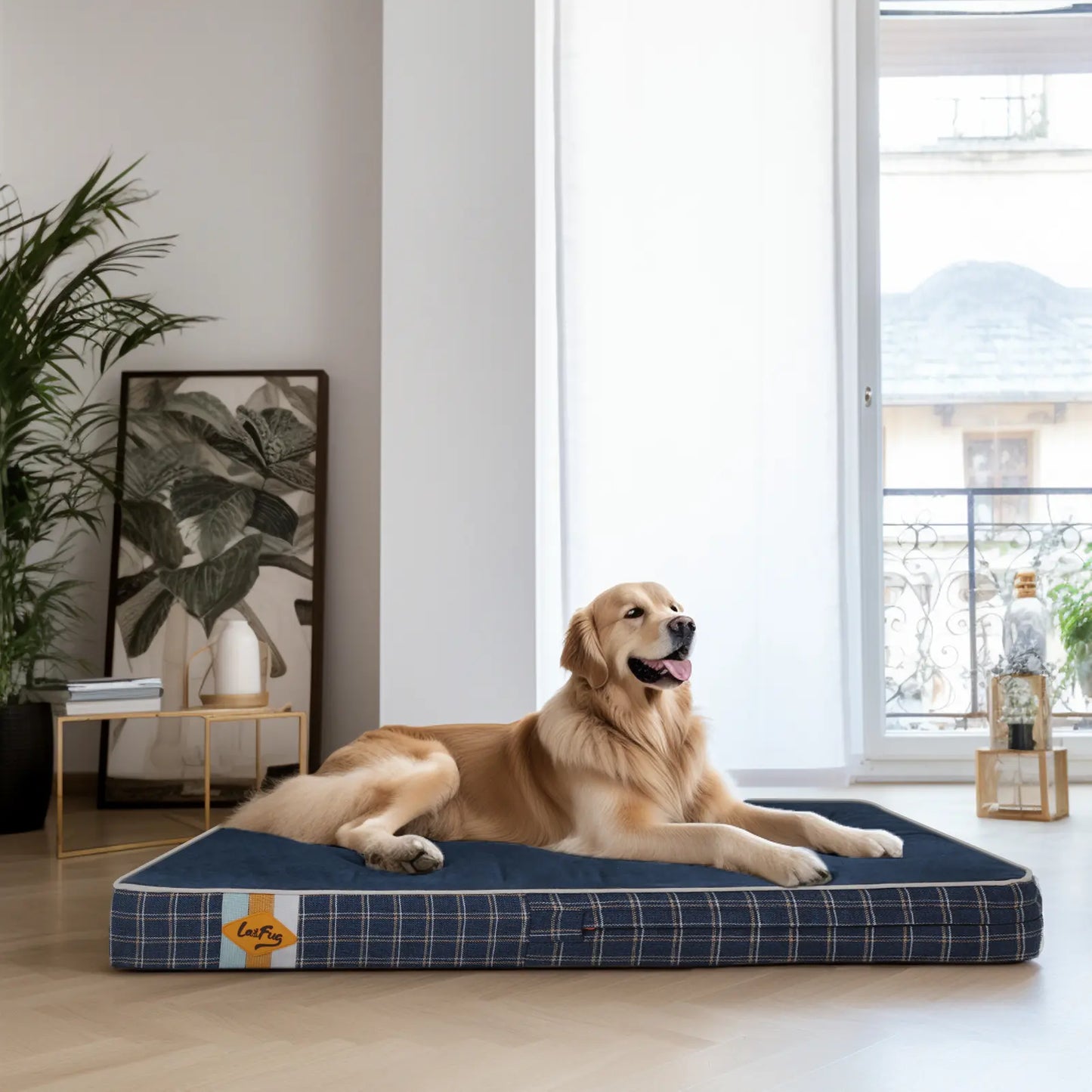 Laifug Orthopedic Memory Foam Dog Bed (46" x 28" x 4") with Waterproof Liner, Removable Washable Cover, and Ergonomic Design