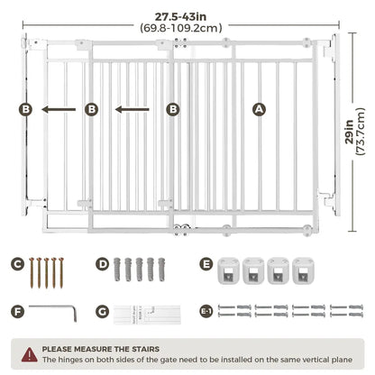 PAWGIANT 29" Extra Tall Wall-Mounted Cat Gate with Adjustable Cat Door and Self-Closing Walk-Through, Suitable for Openings 27.5-43", Perfect for Homes with Infants, Toddlers, and Pets