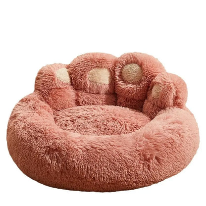 Cozy Bear Paw-Shaped Calming Dog and Cat Bed - Plush, Soft, and Washable with Non-Slip Base in Khaki, Gray, and Pink