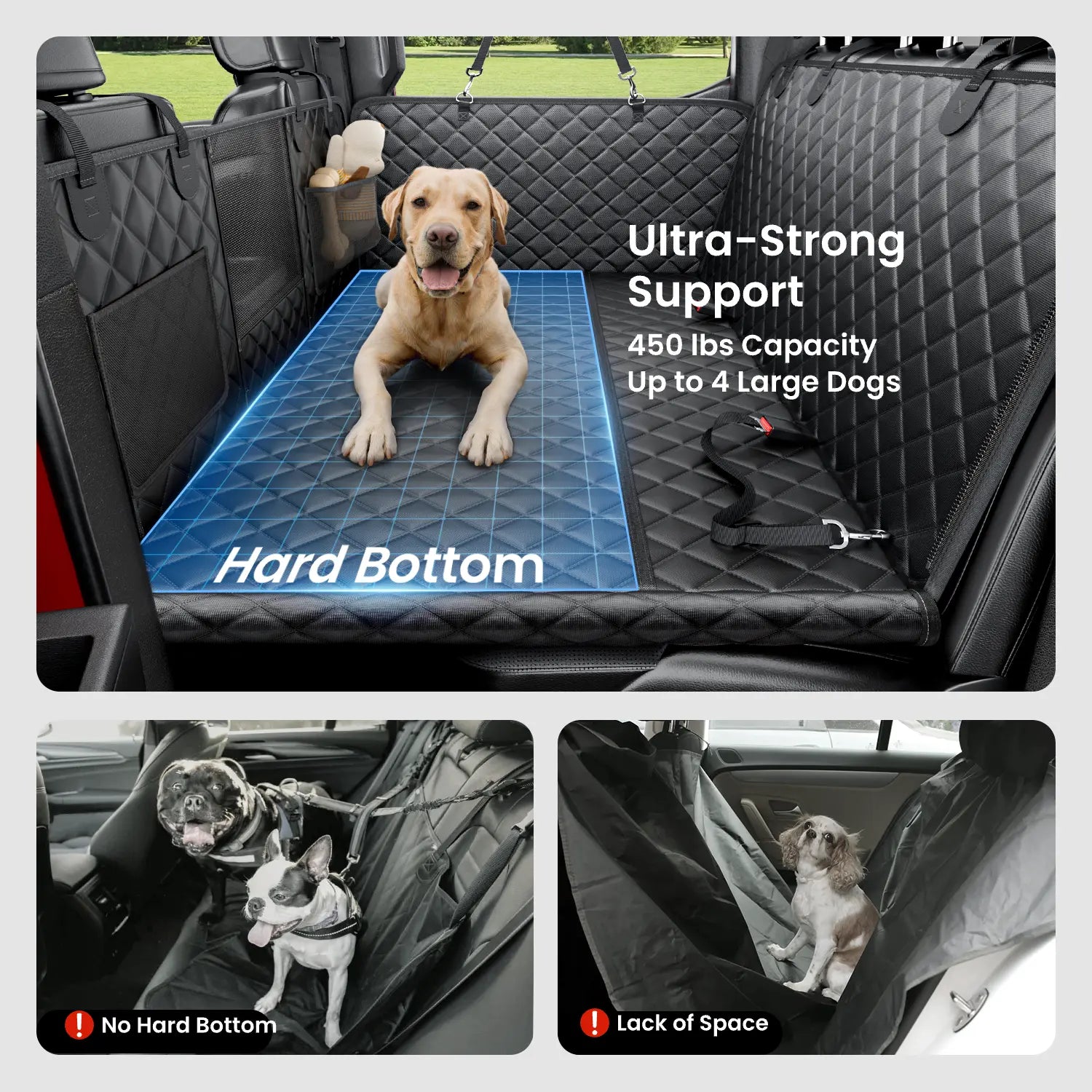 REEVAA Premium Heavy-Duty Waterproof Dog Seat Cover with Back Seat Extender, Cushioned Sponge, Mesh Window, Universal Fit for Crew Cab Trucks and SUVs, Black