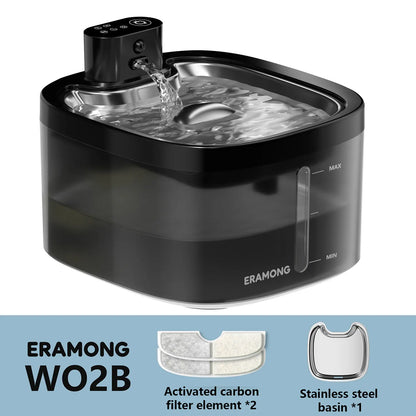 ERAMONG Smart Indoor Wireless Pet Water Fountain – 3.5L Battery-Operated with Stainless Steel Tray, Motion Sensor, and 4-Layer Filtration System for Cats and Dogs