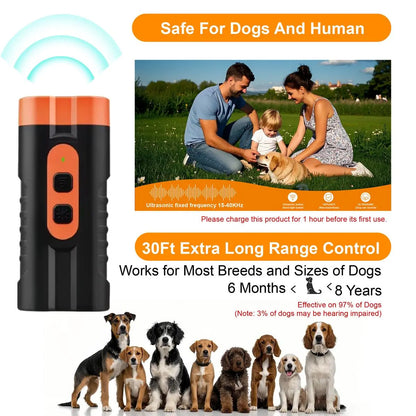 Upgraded Dual-Headed Ultrasonic Dog Repeller and Bark Control Flashlight - Rechargeable Portable Device for Pet Owners and Dog Walkers