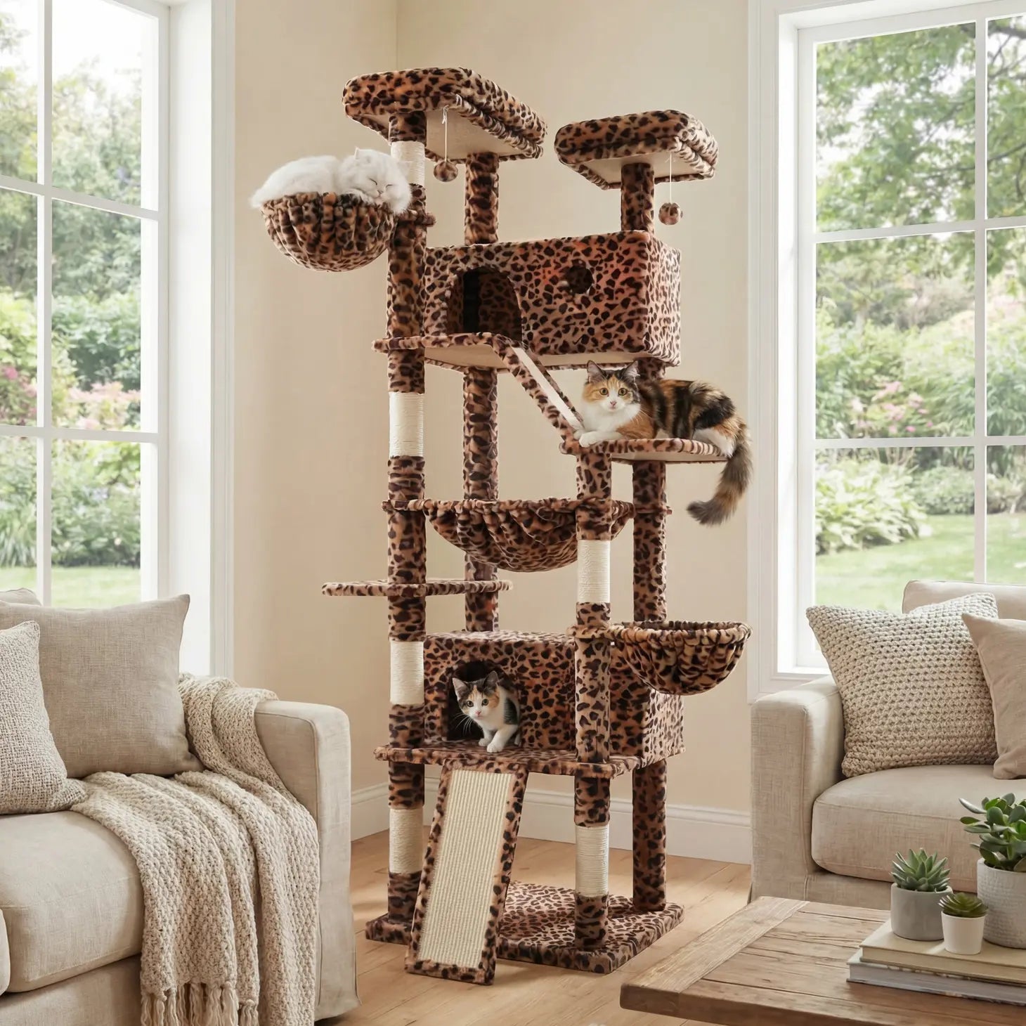 HOOMIC 81-Inch Multi-Level Cat Tree with Condo, Hammock, Scratching Post, and Sturdy Base for Larger Cats - Available in Multiple Colors and Patterns