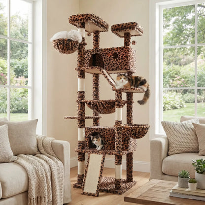 HOOMIC 81-Inch Multi-Level Cat Tree with Condo, Hammock, Scratching Post, and Sturdy Base for Larger Cats - Available in Multiple Colors and Patterns