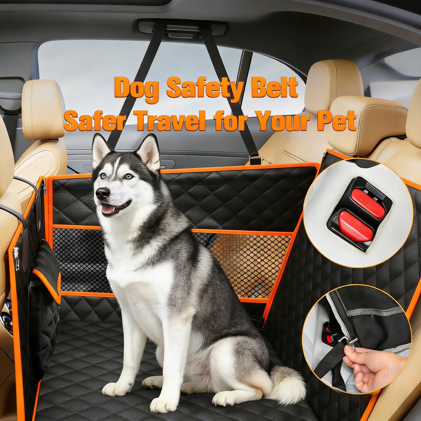 Premium Dog Car Basket for Large and Medium Breeds, Rear Seat Hammock Style, Heavy-Duty Waterproof Design with Mesh Windows, Storage Bag, and Flip Straps, Compatible with Cars, Trucks, and SUVs