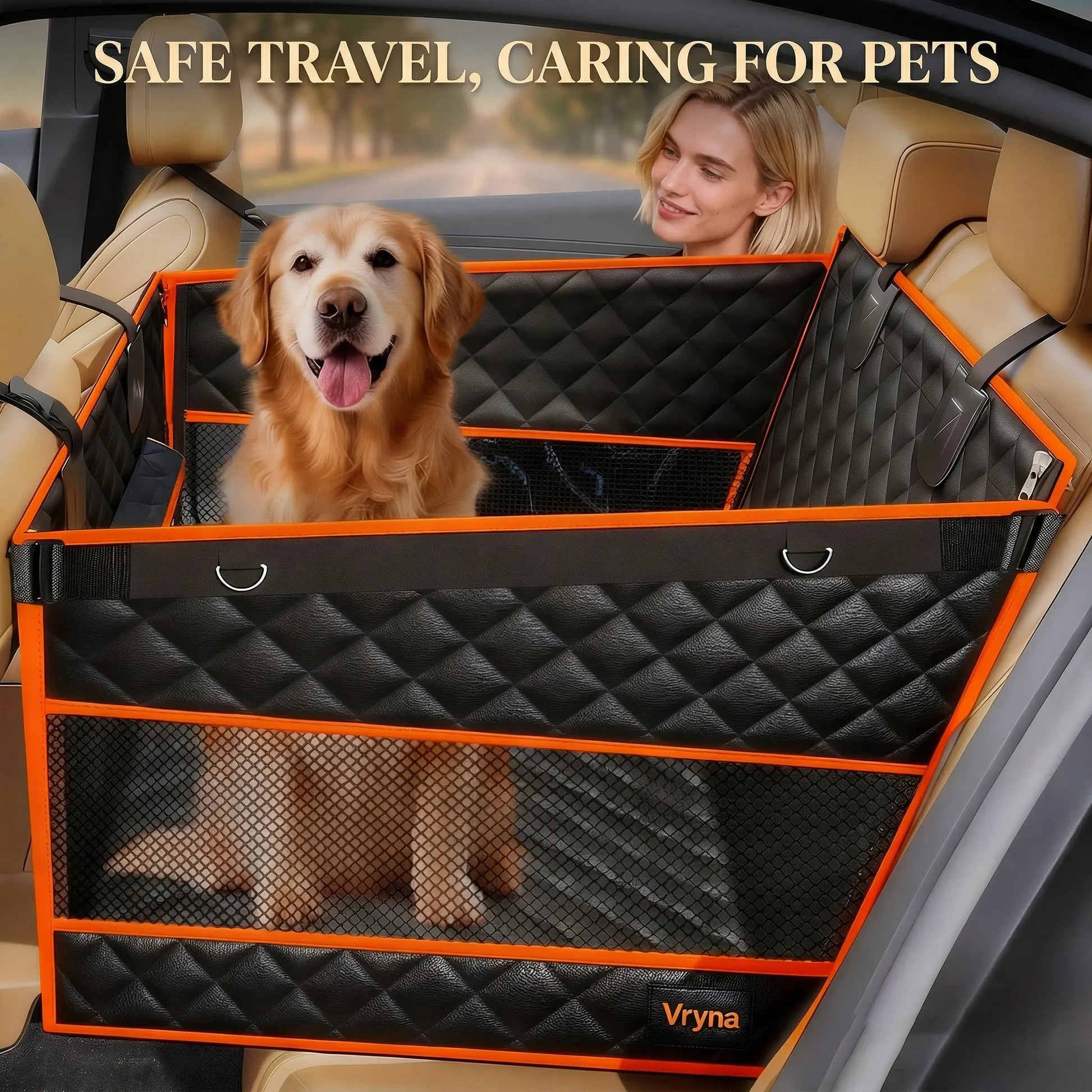 Premium Dog Car Basket for Large and Medium Breeds, Rear Seat Hammock Style, Heavy-Duty Waterproof Design with Mesh Windows, Storage Bag, and Flip Straps, Compatible with Cars, Trucks, and SUVs