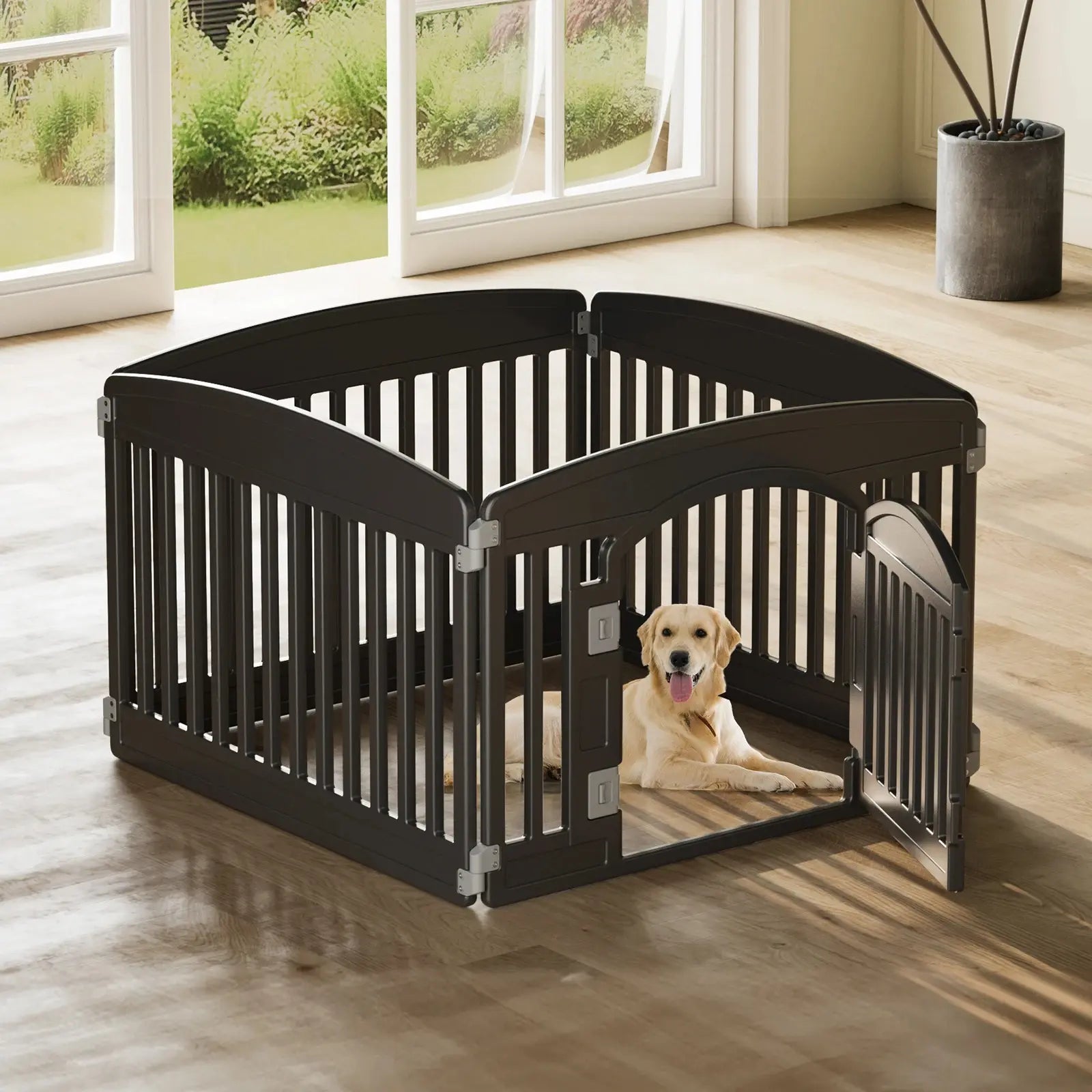 Expandable 6-Panel Durable Plastic Dog Playpen - 24-Inch Portable Pet Fence for Medium Dogs, Suitable for Indoor and Outdoor Use