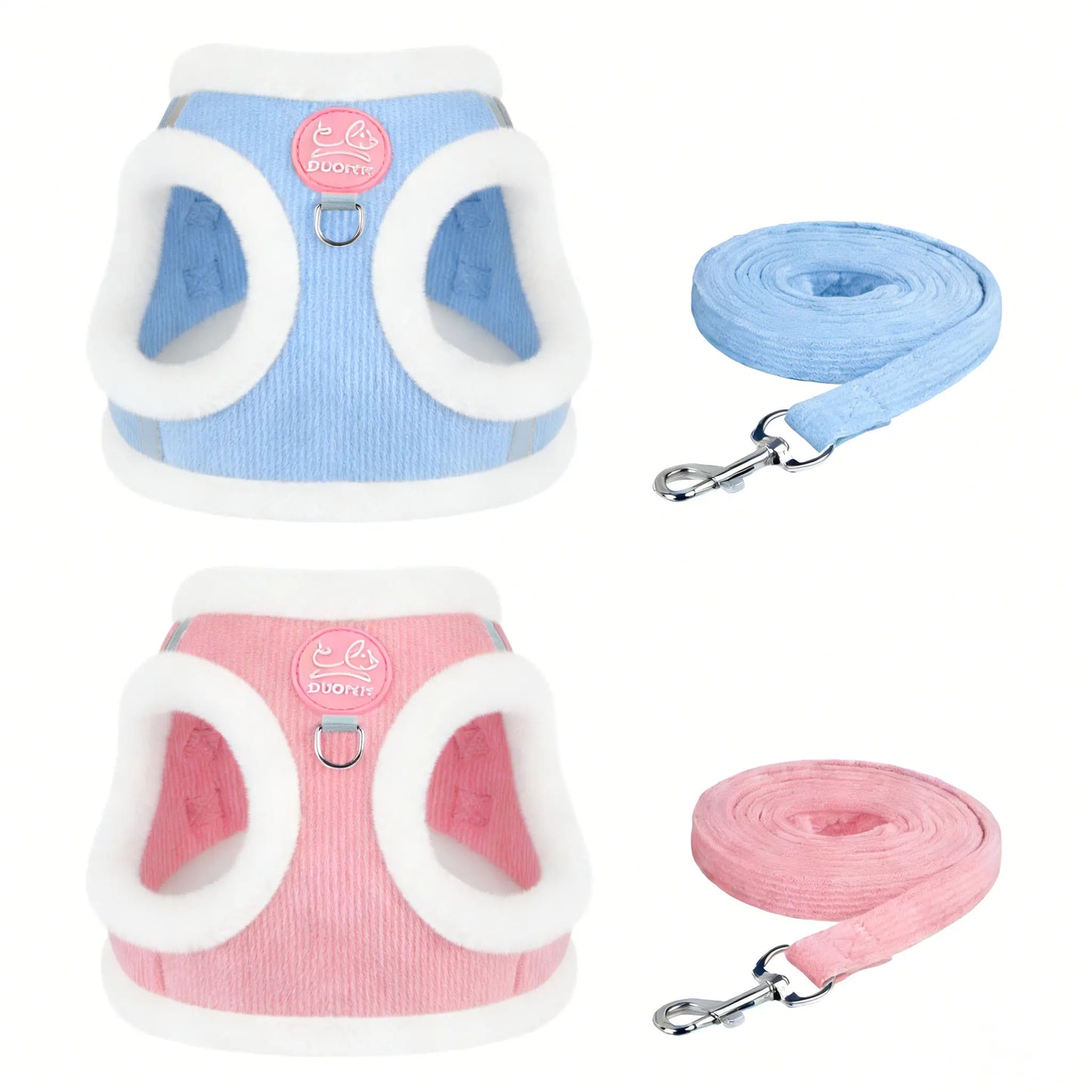 Yuy Pet Adjustable Safety Harness with Leash for Dogs and Cats, Soft Plush Chest Strap for Outdoor Walking, Reflective Strip Design, Set of 2