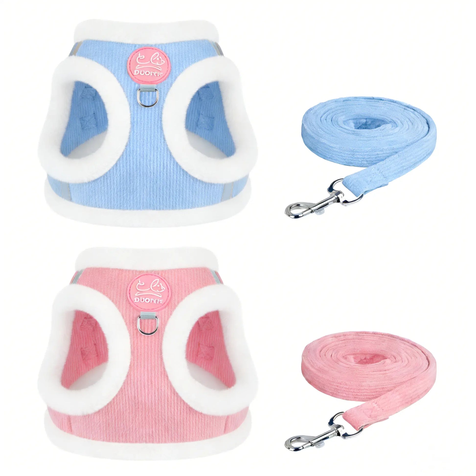 Yuy Pet Adjustable Safety Harness with Leash for Dogs and Cats, Soft Plush Chest Strap for Outdoor Walking, Reflective Strip Design, Set of 2