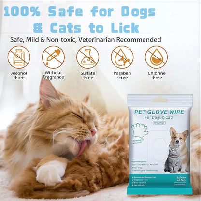 Pet Grooming Gloves and Bathing Wipes for Dogs and Cats - Hypoallergenic, Moisturizing, No-Rinse Cleaning and Deodorizing Solution (6-Piece Set)