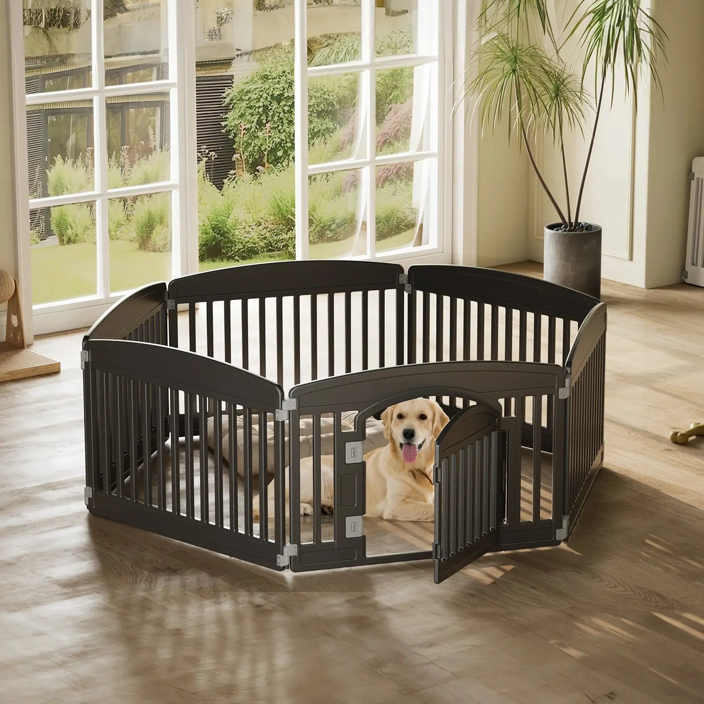 Expandable 6-Panel Durable Plastic Dog Playpen - 24-Inch Portable Pet Fence for Medium Dogs, Suitable for Indoor and Outdoor Use