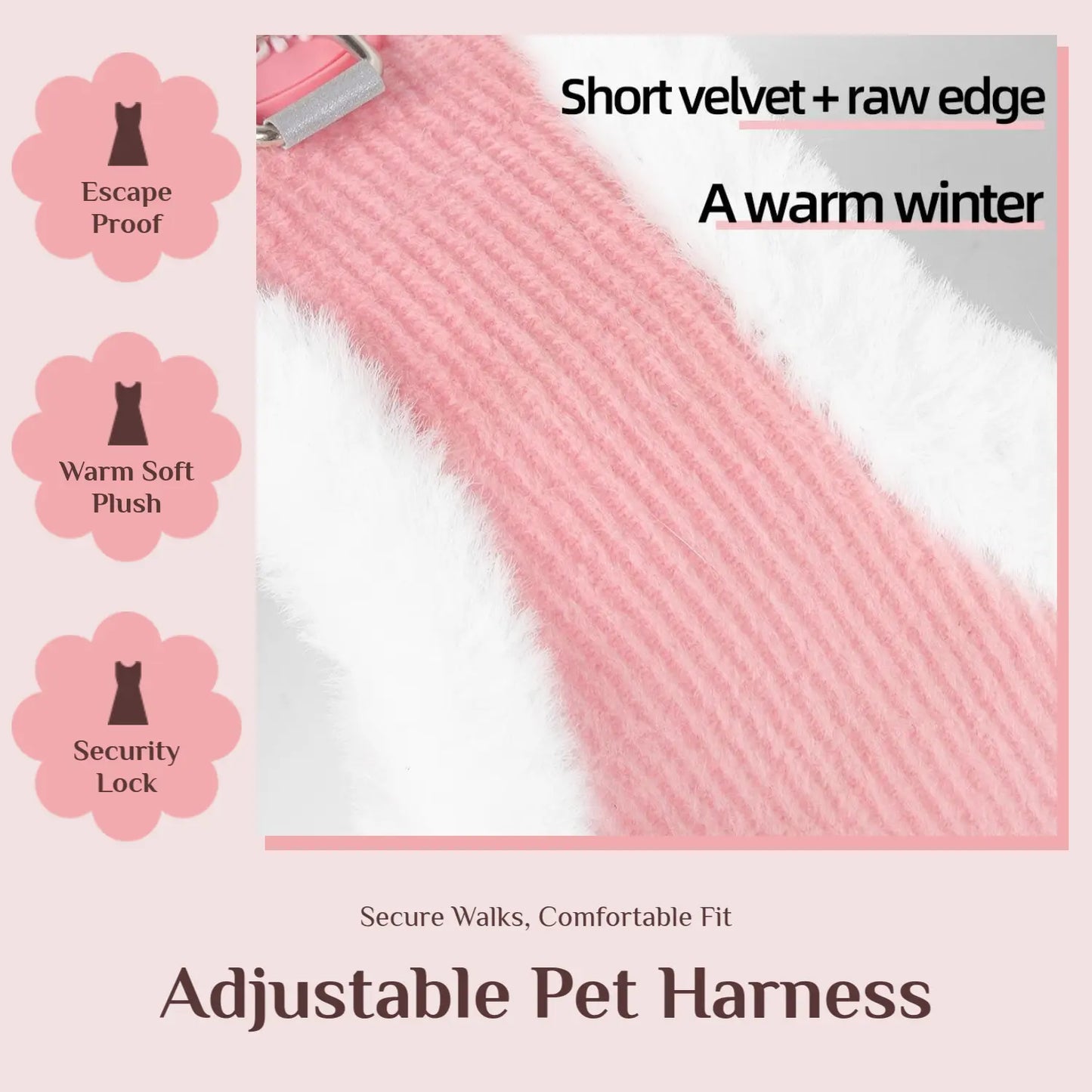 Yuy Pet Adjustable Safety Harness with Leash for Dogs and Cats, Soft Plush Chest Strap for Outdoor Walking, Reflective Strip Design, Set of 2