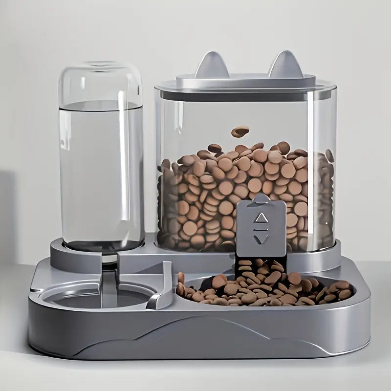 Automatic 2-in-1 Cat Feeder and Water Dispenser with Gravity Feed System, BPA-Free, Dry and Wet Separation, Perfect for Indoor Cats and Dogs, Travel-Friendly Design