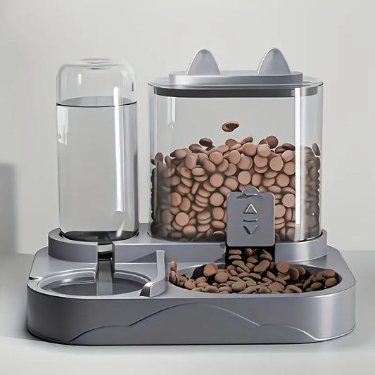 Automatic 2-in-1 Cat Feeder and Water Dispenser with Gravity Feed System, BPA-Free, Dry and Wet Separation, Perfect for Indoor Cats and Dogs, Travel-Friendly Design