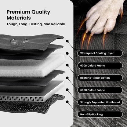 REEVAA Premium Heavy-Duty Waterproof Dog Seat Cover with Back Seat Extender, Cushioned Sponge, Mesh Window, Universal Fit for Crew Cab Trucks and SUVs, Black