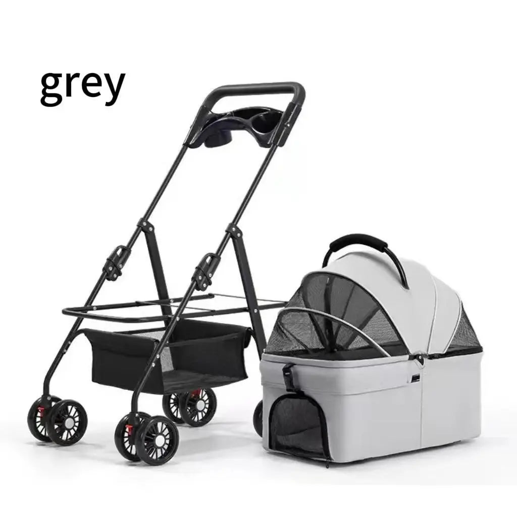 Pawzseek Foldable Pet Stroller for Cats and Dogs with Sun and Rain Cover, Breathable Mesh Panel, and Storage Bag for Outdoor Use