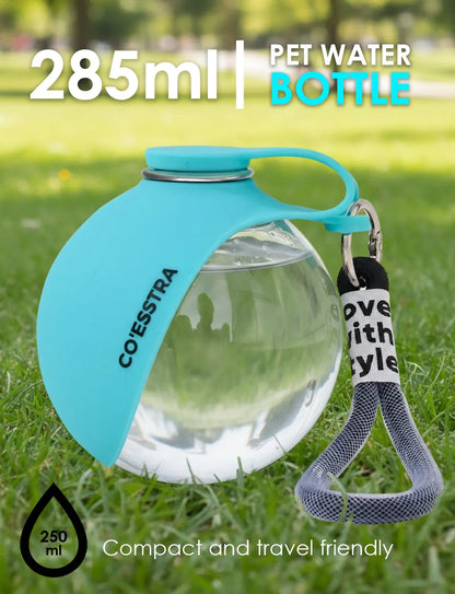 Stainless Steel Pet Water Bottle with Built-In Drinking Basin — 285ml Leak-Proof Travel Solution for Dogs and Cats, Perfect for Walks, Road Trips, and Outdoor Activities
