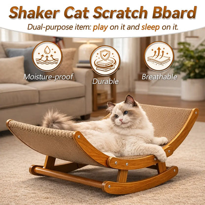 Bohemian-Inspired Rocking Cat Scratcher Bed with Natural Sisal and Sturdy Wood Frame, Anti-Anxiety Lounge for Medium to Large Cats and Kittens, Easy Assembly