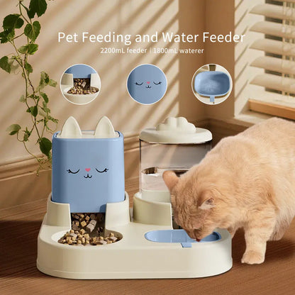 Automatic Pet Feeder and Water Fountain Set for Large Dogs and Multiple Cats with Durable Silicone Inflatable Balls