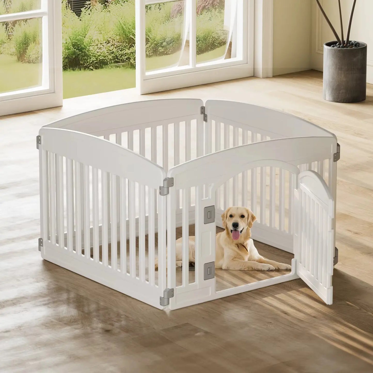Expandable 6-Panel Durable Plastic Dog Playpen - 24-Inch Portable Pet Fence for Medium Dogs, Suitable for Indoor and Outdoor Use