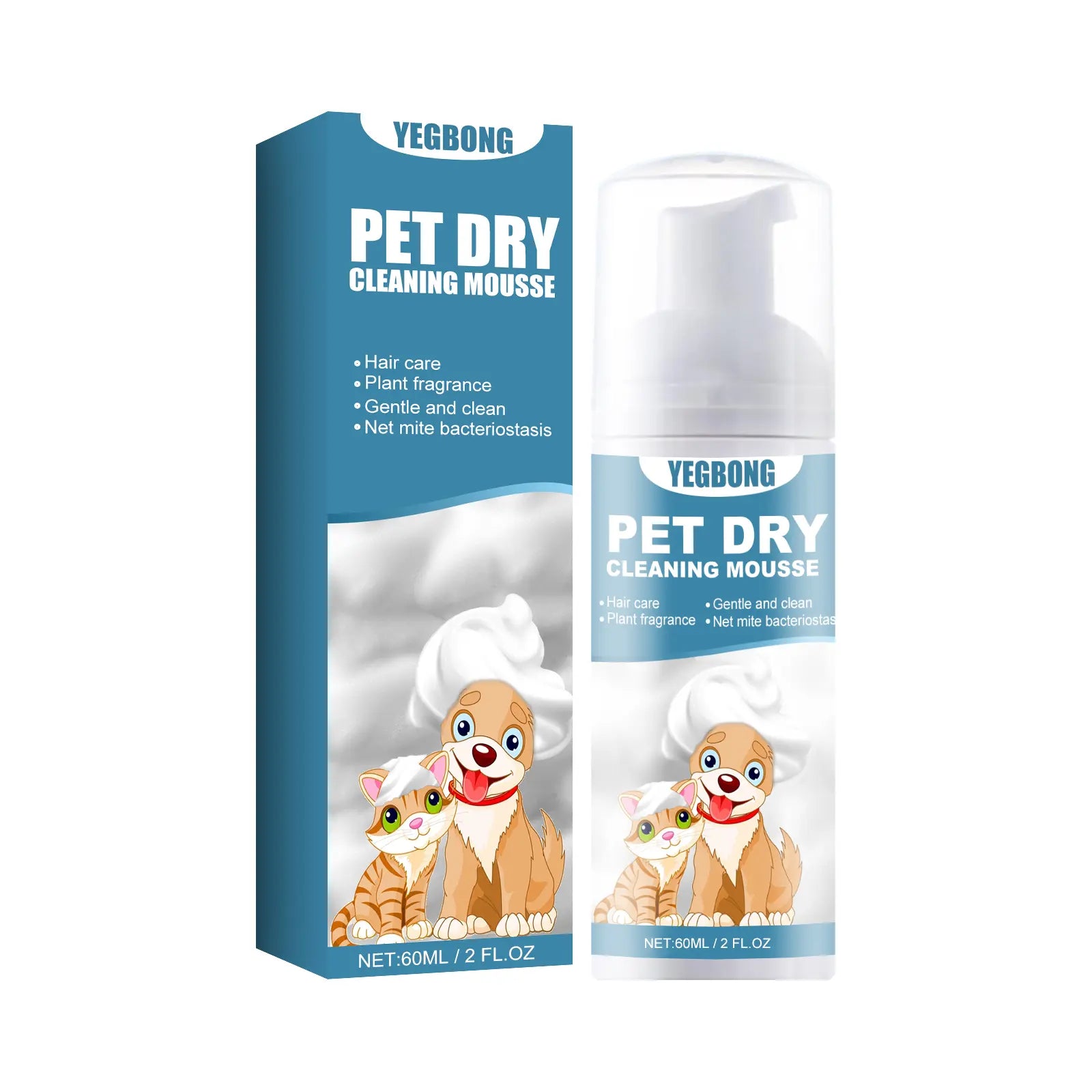 Pet Dry Wash Foam Shampoo for Kittens and Dogs - Rinse-Free Odor Eliminator and Coat Smoother