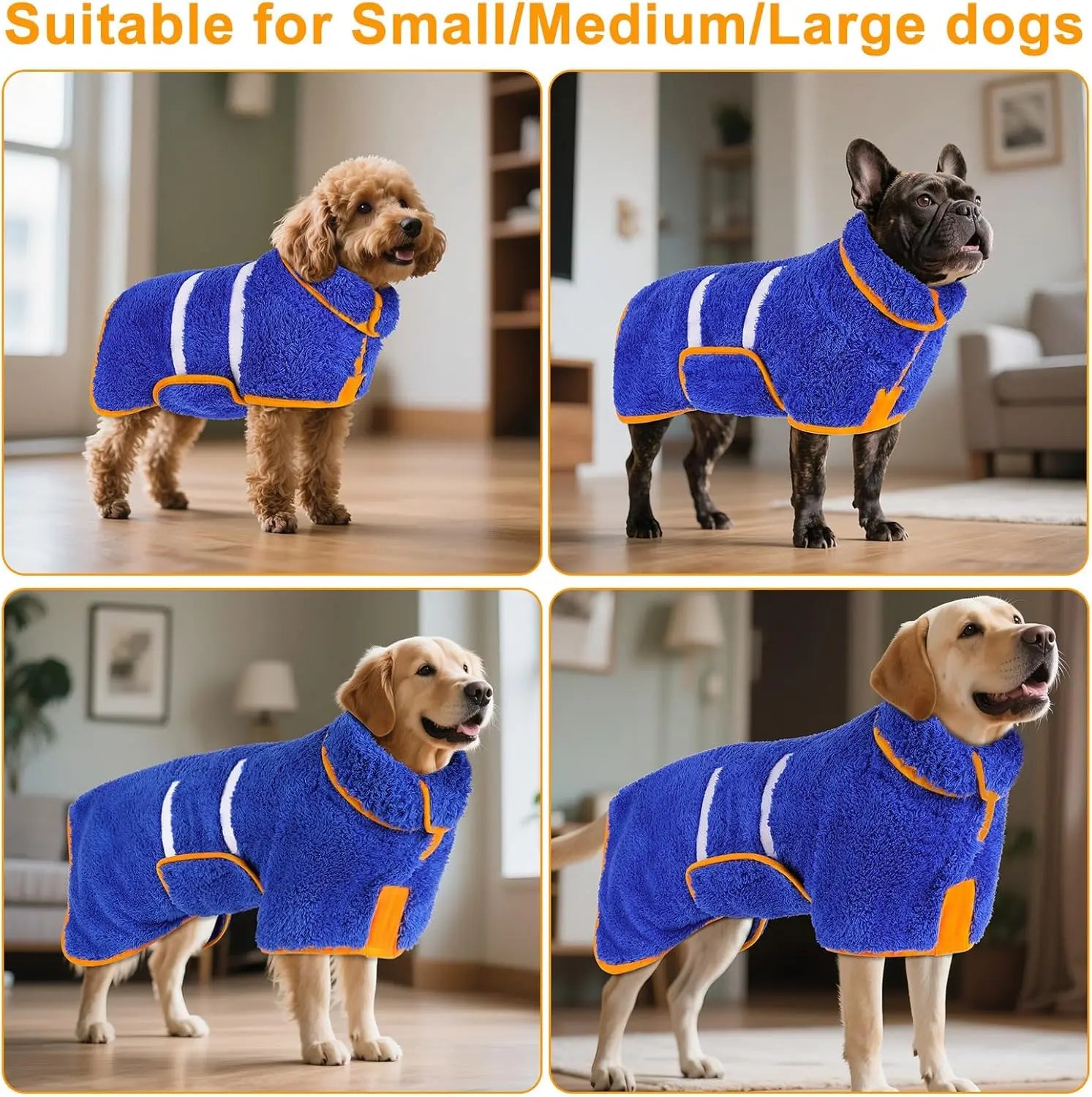 Bienbee Quick-Drying Super Absorbent Dog Bathrobe with Adjustable Velcro Strap - Warm Pet Dressing Gown