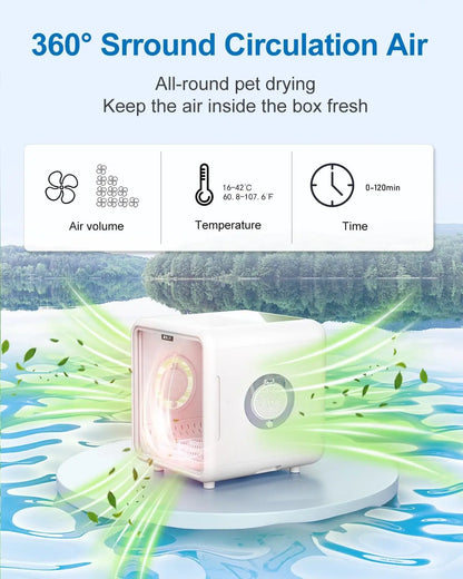 Professional Pet Dryer Box for Cats and Dogs – 72L Ultra-Quiet Hair Drying Machine with Adjustable Temperature and Airflow Function – Portable Solution for Home Bathing