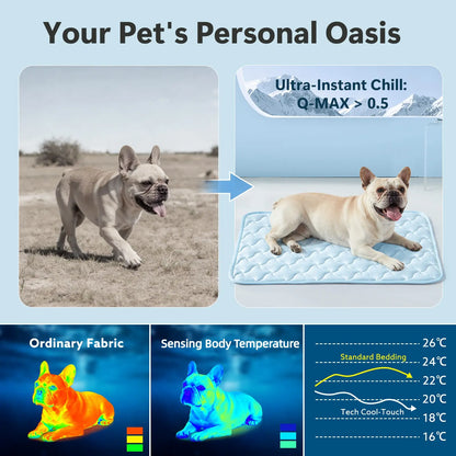 MIXJOY All-Size Dog Cooling Mat with Q-Max > 0.5 for Instant Temperature Reduction - Durable, Machine Washable, Anti-Slip Design for Indoor and Outdoor Use