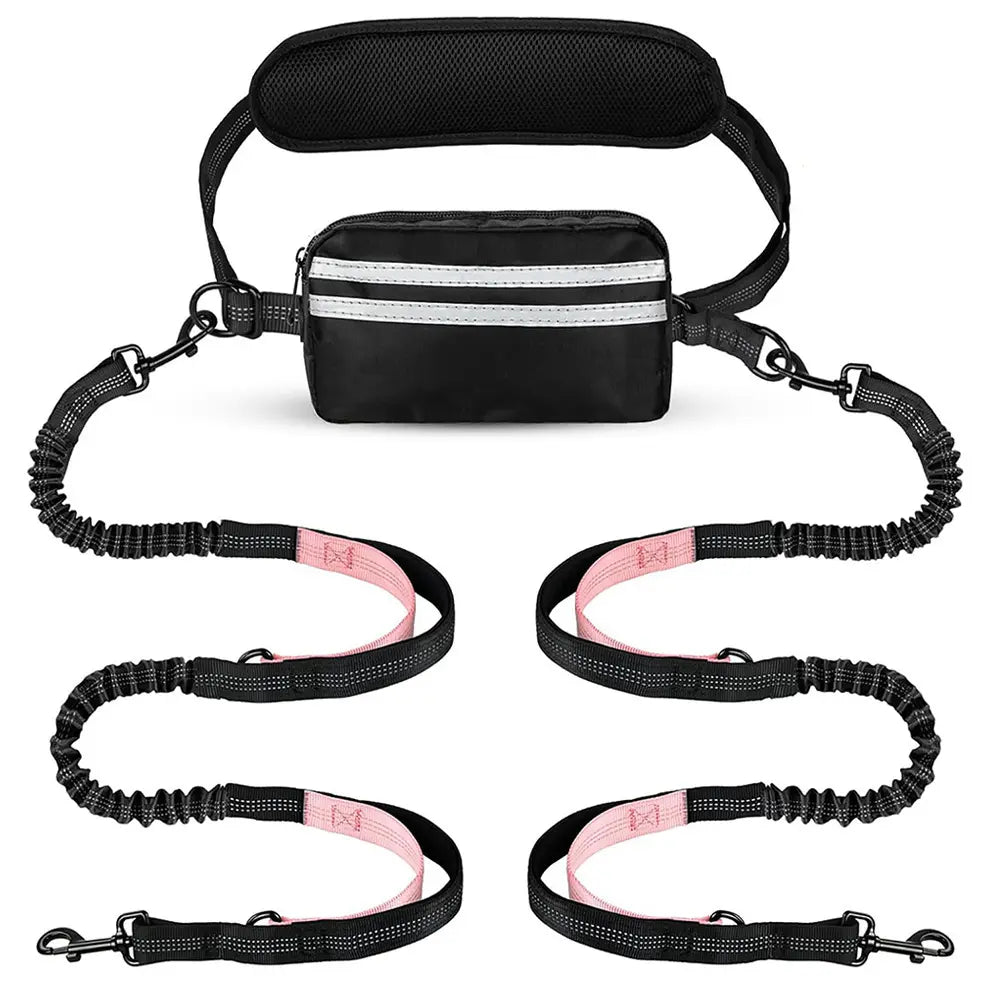 Pipidodo Hands-Free Dog Leash with Waist Bag and Cushioned Pad – Ideal for Running and Walking with Shock-Absorbing Design for Single and Dual Dogs