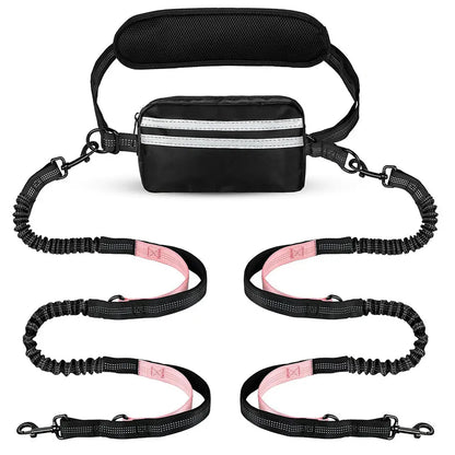 Pipidodo Hands-Free Dog Leash with Waist Bag and Cushioned Pad – Ideal for Running and Walking with Shock-Absorbing Design for Single and Dual Dogs
