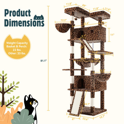 HOOMIC 81-Inch Multi-Level Cat Tree with Condo, Hammock, Scratching Post, and Sturdy Base for Larger Cats - Available in Multiple Colors and Patterns